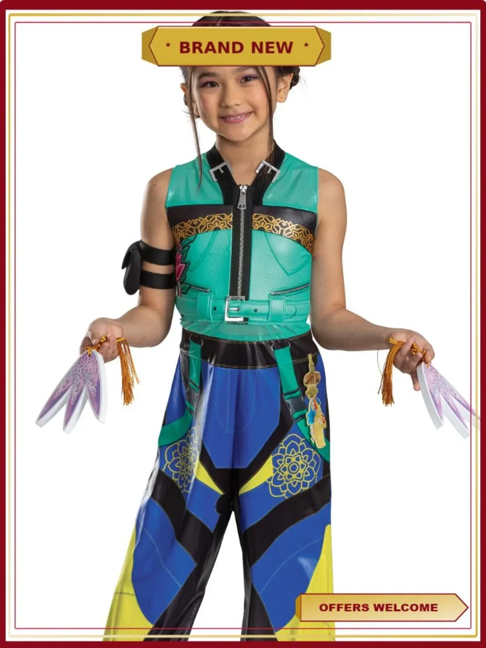 Girls Zoey K-Pop Demon Hunter Deluxe Costume Jumpsuit Foam Weapons S 6/6X